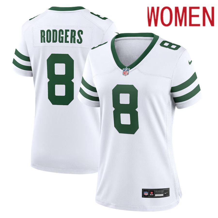 Women New York Jets 8 Aaron Rodgers Nike White Legacy Player Game NFL Jersey